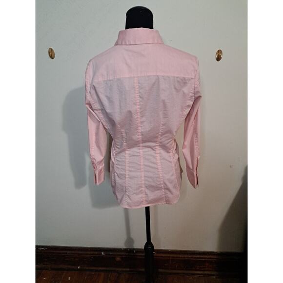 NEW YORK & COMPANY Womens Size Medium Pink Ruched Button Up Collared Shirt Top - Picture 6 of 9